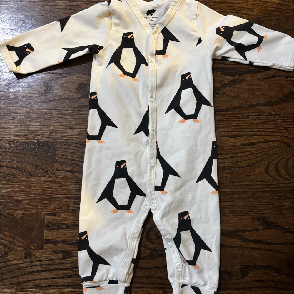 Charming Penguin Print Kids Footie